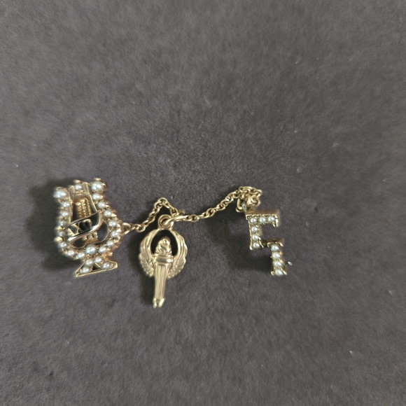 10k Gold Alpha Chi Omega Jeweled Member Badge, Chapter Guard, And Dangle - Picture 2 of 6